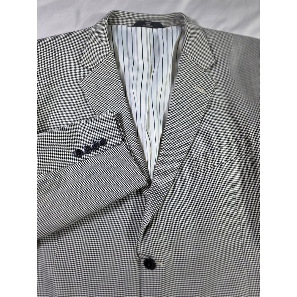 Haggar Blazer Sport Coat Men 50R Black White Houndstooth Wool Blend